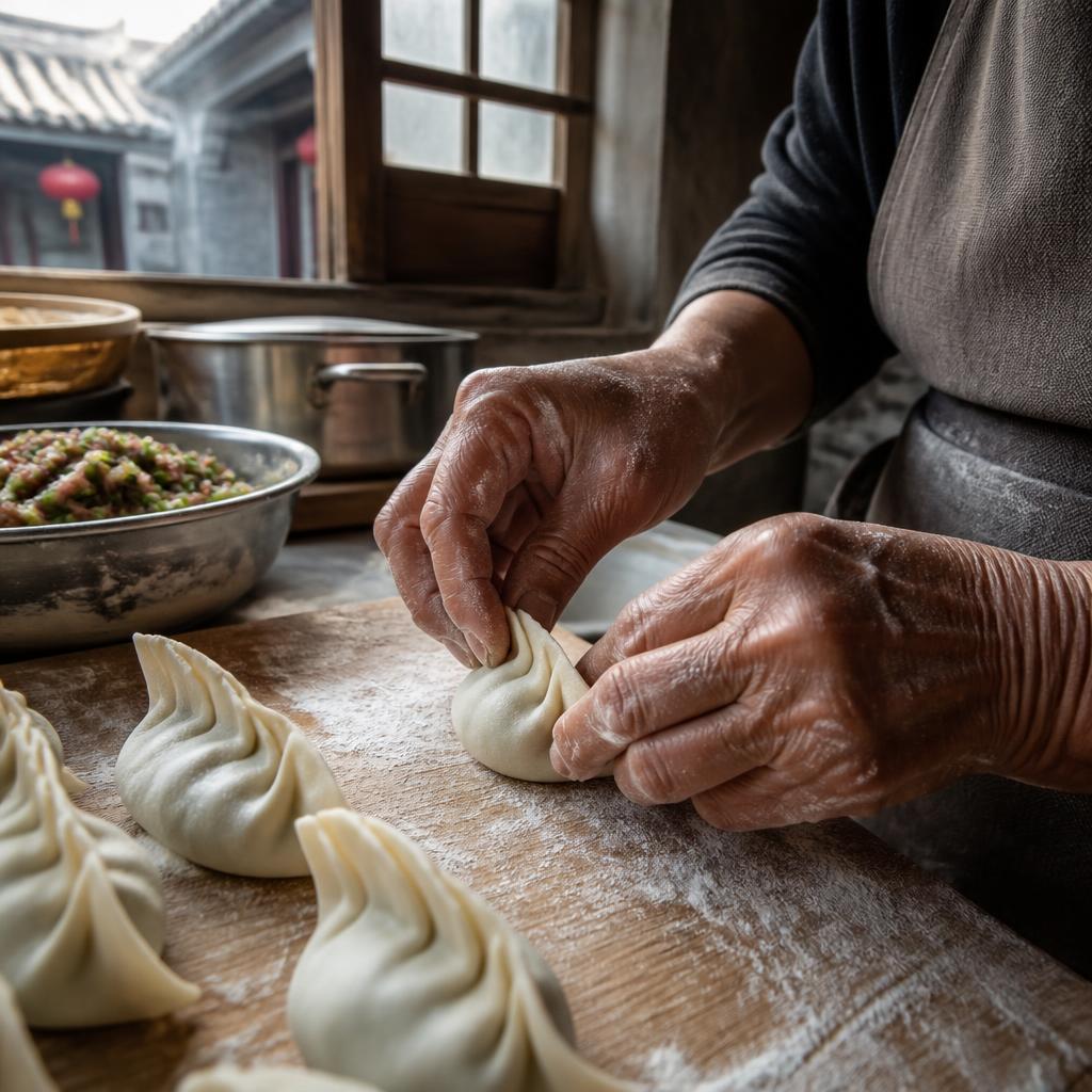 Hand-folded dumplings in a Beijing hutong kitchen